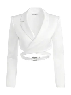 Women Alice and Olivia Leone Cropped Wrap Blazer + Mame High Rise Wide Leg Pant