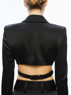Women Alice and Olivia Leone Cropped Wrap Blazer + Mame High Rise Wide Leg Pant