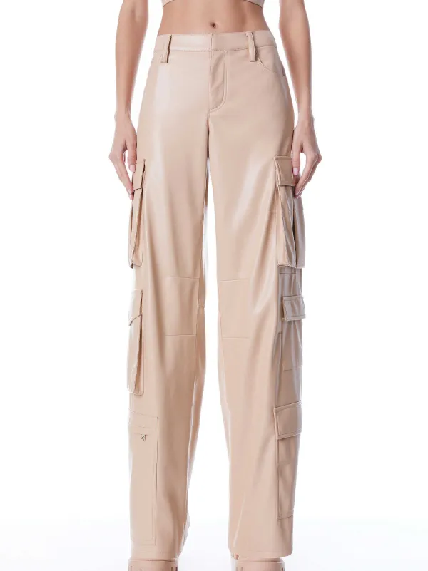Women Alice and Olivia Luis Vegan Leather Cargo Pant