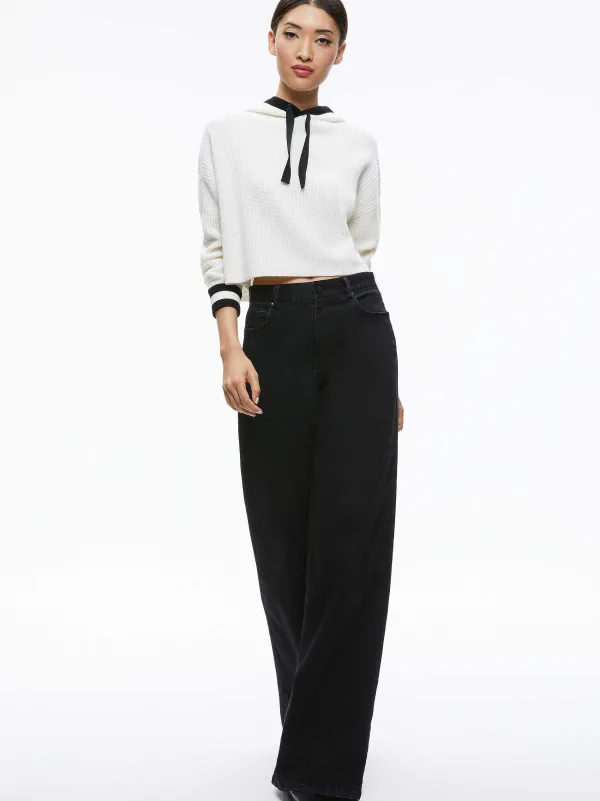 Women Alice and Olivia Lumi Ribbed Knit Hoodie