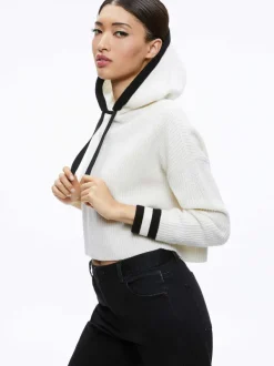 Women Alice and Olivia Lumi Ribbed Knit Hoodie