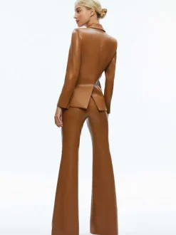 Women Alice and Olivia Macey Fitted Vegan Leather Blazer + Danette Vegan Leather Split Hem Trousers