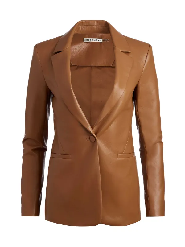 Women Alice and Olivia Macey Fitted Vegan Leather Blazer