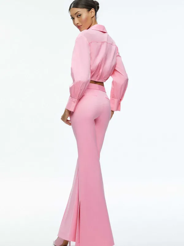 Women Alice and Olivia Macey Notch Collar Fitted Blazer + Danette High Rise Flare Slit Trouser