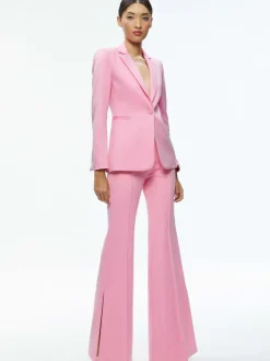 Women Alice and Olivia Macey Notch Collar Fitted Blazer + Danette High Rise Flare Slit Trouser
