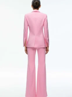 Women Alice and Olivia Macey Notch Collar Fitted Blazer + Danette High Rise Flare Slit Trouser