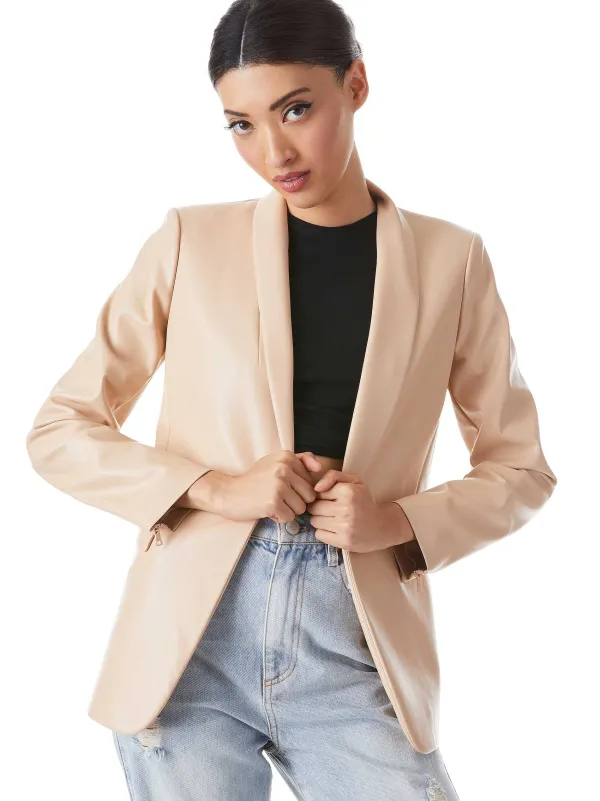 Women Alice and Olivia Macey Vegan Leather Shawl Collar Blazer