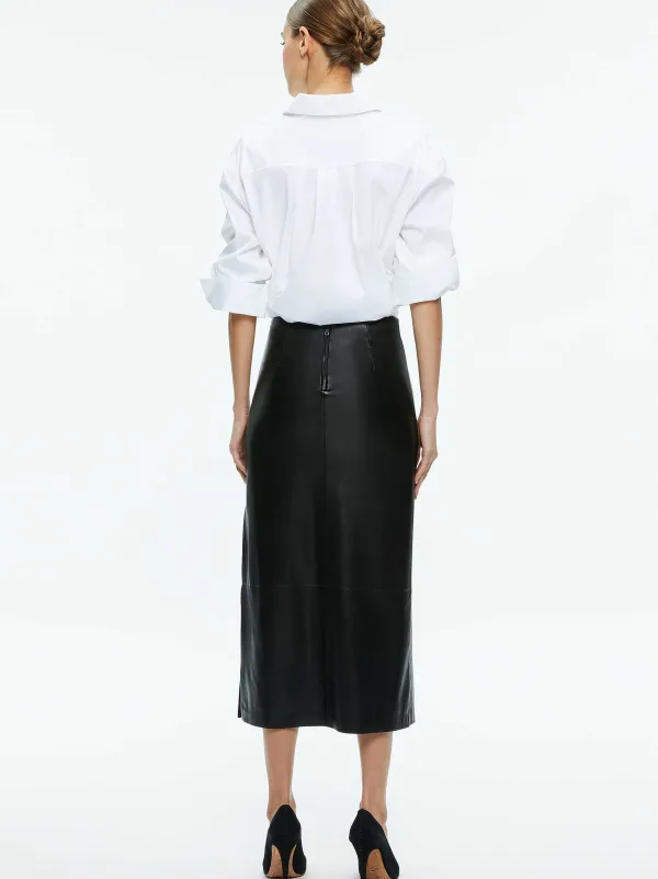 Women Alice and Olivia Maeve Vegan Leather Midi Skirt