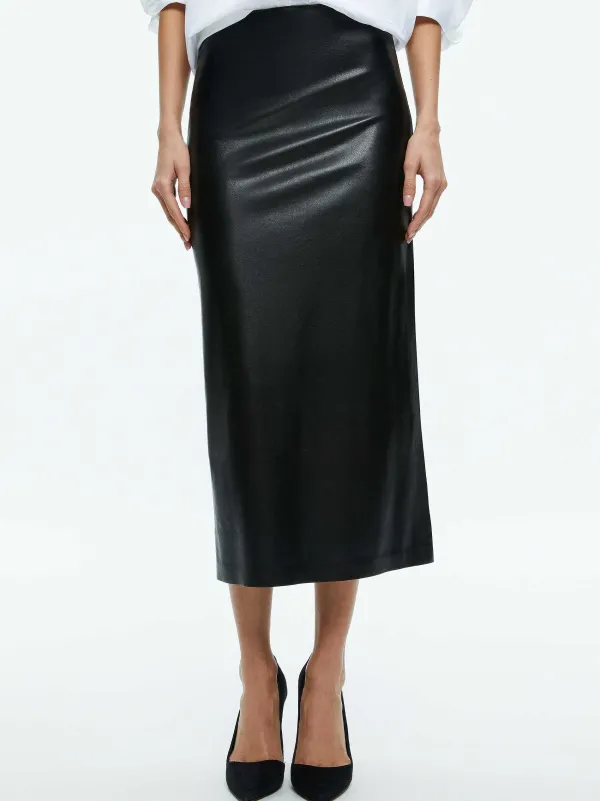Women Alice and Olivia Maeve Vegan Leather Midi Skirt