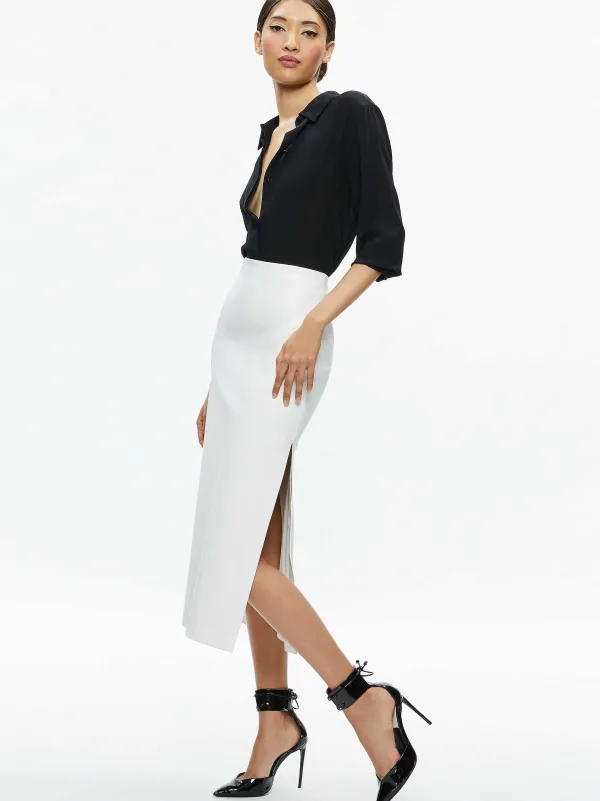 Women Alice and Olivia Maeve Vegan Leather Midi Skirt