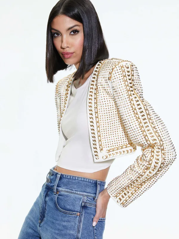 Women Alice and Olivia Maira Cropped Jacket With Chain Trim