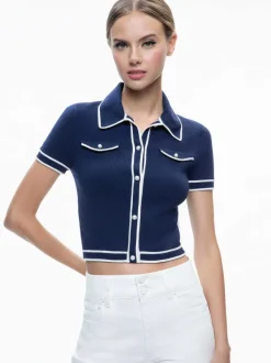 Women Alice and Olivia Marlena Button Front Polo
