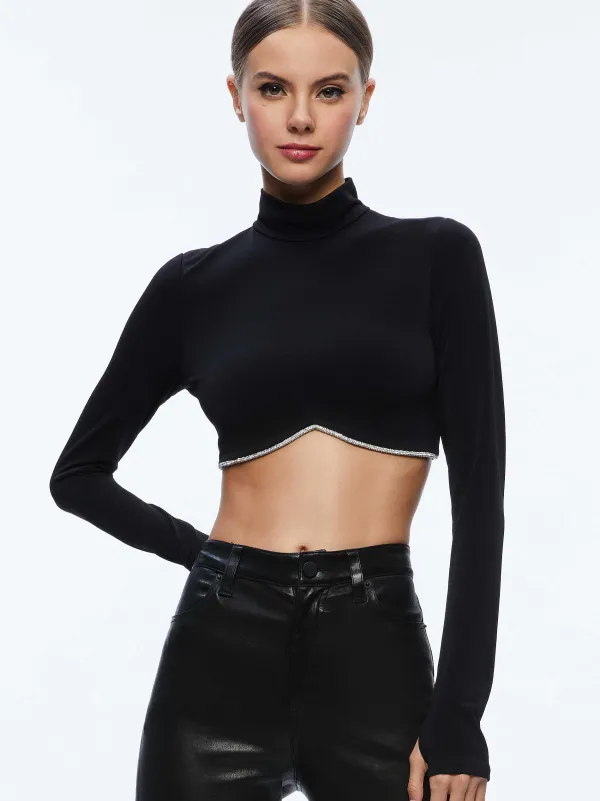 Women Alice and Olivia Melange Rhinestone Cropped Turtleneck