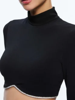 Women Alice and Olivia Melange Rhinestone Cropped Turtleneck