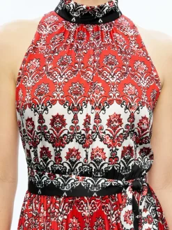 Women Alice and Olivia Mertie Mock Neck Pleated Maxi Dress