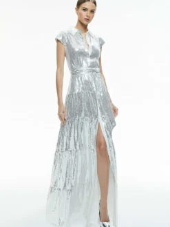 Women Alice and Olivia Miranda Embellished Tiered Maxi Dress