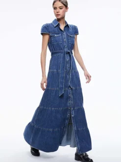 Women Alice and Olivia Miranda Maxi Denim Dress
