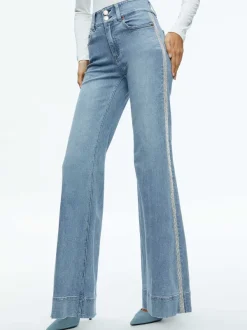 Women Alice and Olivia Missa High Rise Wide Leg Crystal Side Jean