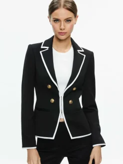 Women Alice and Olivia Mya Contrast Piping Fitted Blazer + Princess Contrast Piping Pant