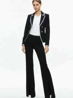 Women Alice and Olivia Mya Contrast Piping Fitted Blazer