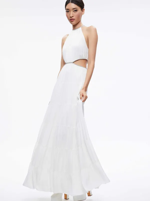Women Alice and Olivia Myrtice Embellished Cut Out Maxi Dress