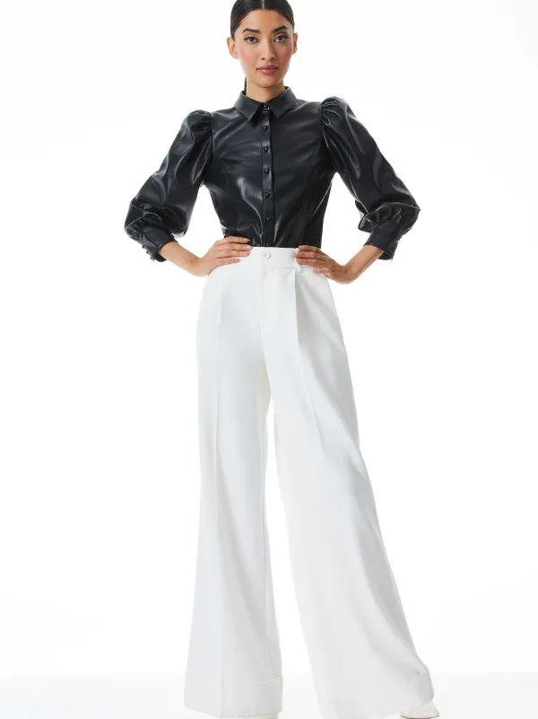 Women Alice and Olivia Nadine Vegan Leather Button Down