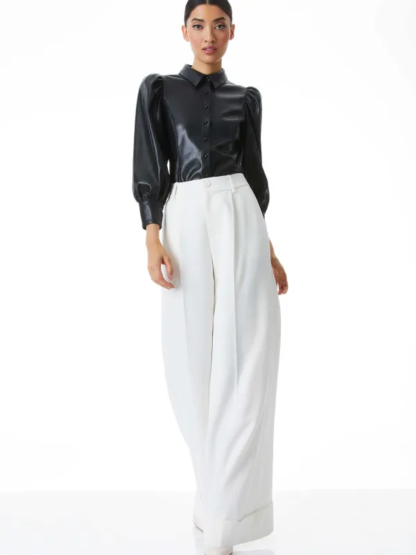 Women Alice and Olivia Nadine Vegan Leather Button Down