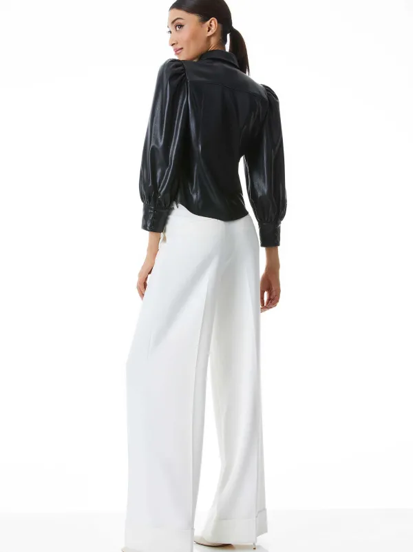 Women Alice and Olivia Nadine Vegan Leather Button Down
