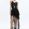 Women Alice and Olivia Nelia Sequined High Low Ruffled Maxi Dress