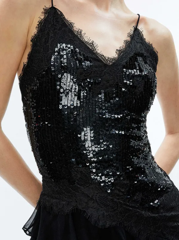 Women Alice and Olivia Nelia Sequined High Low Ruffled Maxi Dress