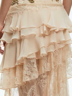 Women Alice and Olivia Nelia Sequined High Low Ruffled Maxi Dress