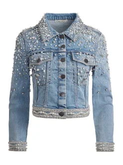 Women Alice and Olivia Nelson Embellished Fitted Denim Jacket