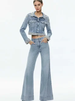 Women Alice and Olivia Nelson Embellished Fitted Denim Jacket