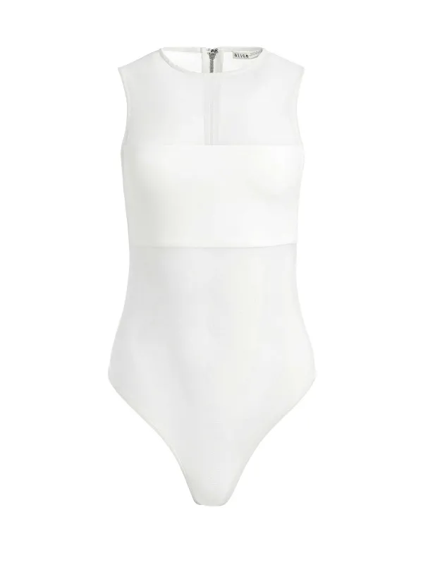 Women Alice and Olivia Nichol High Neck Sleeveless Mesh Bodysuit