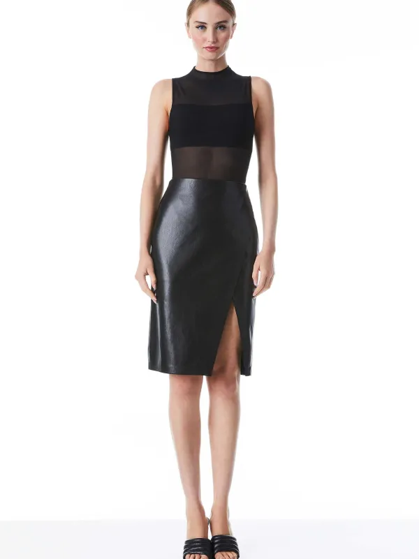 Women Alice and Olivia Nichol High Neck Sleeveless Mesh Bodysuit