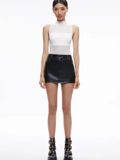 Women Alice and Olivia Nichol High Neck Sleeveless Mesh Bodysuit