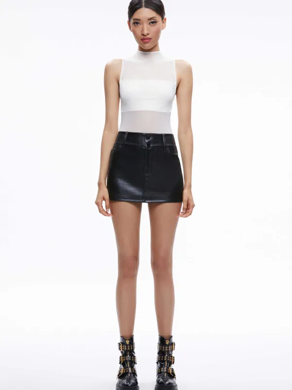 Women Alice and Olivia Nichol High Neck Sleeveless Mesh Bodysuit