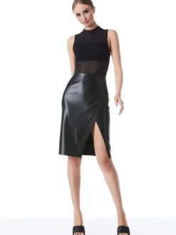 Women Alice and Olivia Nichol High Neck Sleeveless Mesh Bodysuit