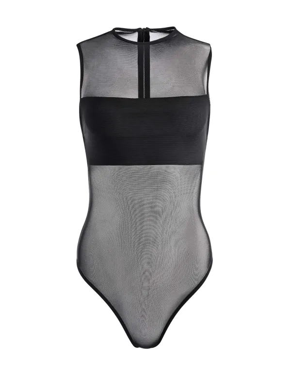Women Alice and Olivia Nichol High Neck Sleeveless Mesh Bodysuit