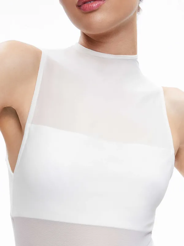 Women Alice and Olivia Nichol High Neck Sleeveless Mesh Bodysuit