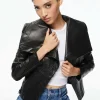 Women Alice and Olivia Nita Leather Drape Front Jacket