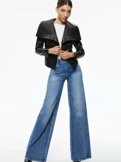 Women Alice and Olivia Nita Leather Drape Front Jacket