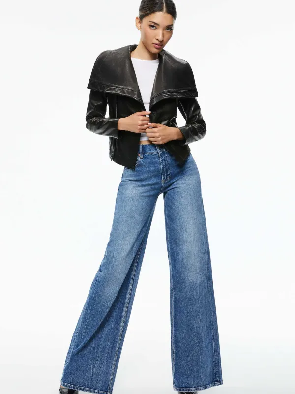 Women Alice and Olivia Nita Leather Drape Front Jacket