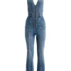 Women Alice and Olivia Noemi Halter Neck Denim Jumpsuit