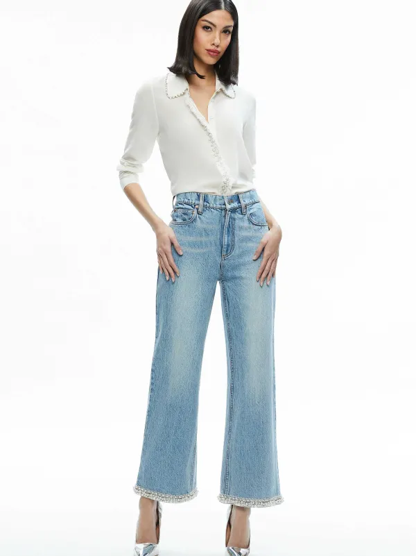 Women Alice and Olivia Ora High Rise Embellished Jean