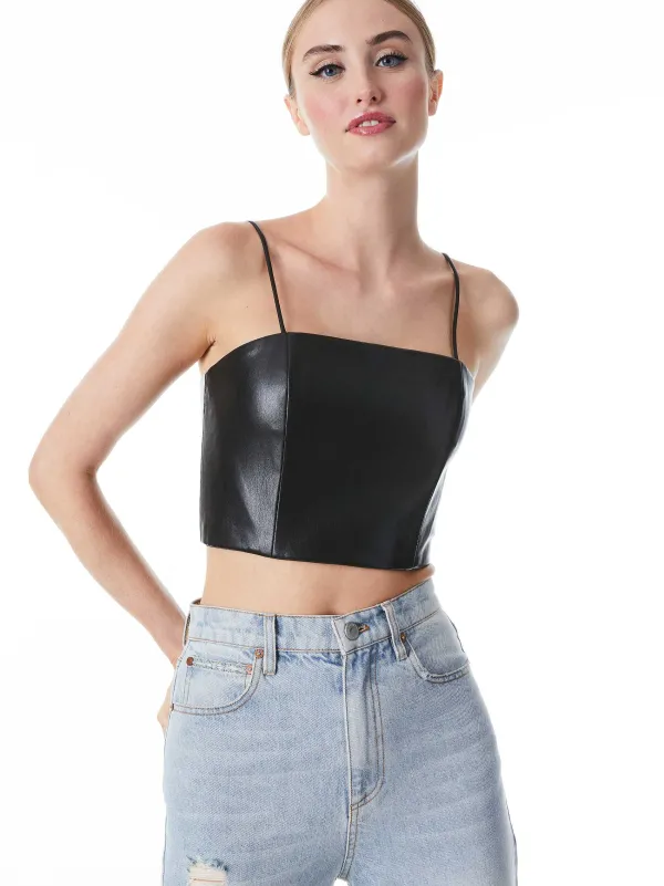 Women Alice and Olivia Pearle Vegan Leather Spaghetti Strap Bustier