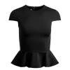 Women Alice and Olivia Poppy Crew Neck Cap Sleeve Peplum Top