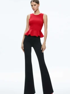 Women Alice and Olivia Poppy Crew Neck Peplum Top