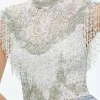 Women Alice and Olivia Pria Embellished Mock Neck Fringe Top