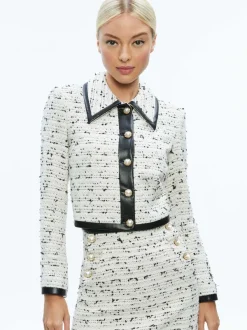 Women Alice and Olivia Renae Cropped Vegan Leather Jacket